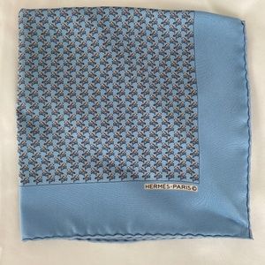 Hermes Pocket Square 100% Silk France Blue